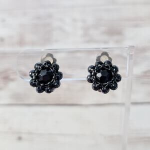 Vintage Clip On Earrings 5/8" Black Stylish